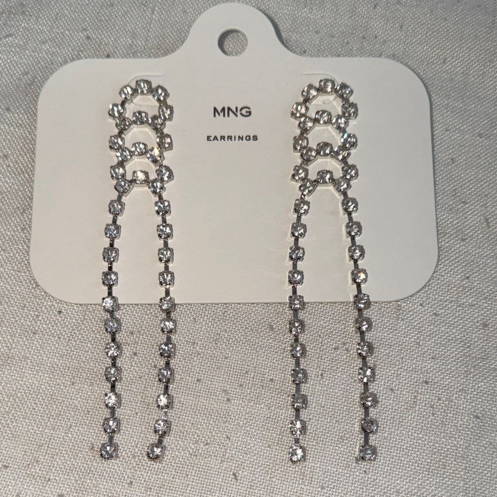 Mango Silver Crystal Chain Drop Earrings